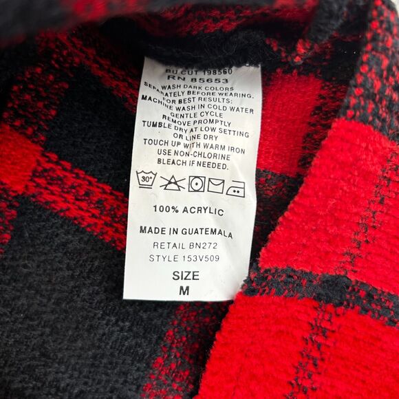 Vintage Monterey By Koret Women’s Fleece Jacket Size M Red and Black Button Up - Picture 4 of 8